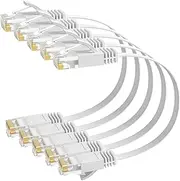 Cat 6 Flat Ethernet Cable 0.6 Ft/5 Pack, High Speed Slim Short Patch Cables Internet Cables, 30 AWG Pure Copper 10Gbps 500MHz,Thin Flexible for POE Cat6 Cat 5e Cat 5 Network Cable Cord-White