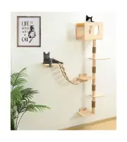 Cat Tree House with Hammock Wall Mount Cat Shelf Climbing Tall Activity Tower...