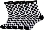 [AKAMAS] 5 Pairs of Women's Colourful Checked Socks, Funny Crew Socks, Everyday Socks, Warm Socks with Checkerboard Pattern, Breathable Cotton Socks, Sports Socks for Women, Size 35-41