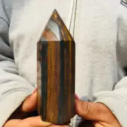 390g Golden Tiger's Eye Rock Quartz Crystal Point Generator Wand Tower Obelisk