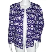 Chicos Blazer Womens Medium Crocus Purple White Tribal Ikat Print Office Casual
