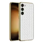for Samsung Galaxy S23+ PU Leather+PC Phone Case Woven Texture Electroplating TPU Frame Phone Cover