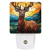 Majestic Buck on Stained Glass Design Custom LED Dusk to Dawn Night Light, Ho...