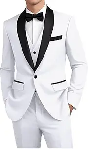 [HUEZOE] Mens Suit 3 Piece Formal Shawl Lapel Tuxedo for Men Wedding Suits One Button Jacket Vest Pants Set