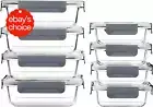 8 Pack Glass Food Storage Containers Airtight Snap Lock Lids Microwave Oven Safe