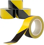 4Pcs Black & Yellow Hazard Safety Warning Stripe Tape, 1.8inch x 66Ft High Visibility Barricade Adhesive Tape for Walls, Floors, Pipes and Equipment
