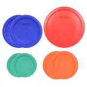 Pyrex 7202-PC Green 7200-PC Orange 7201-PC Blue 7402-PC Red 7PC Plastic Lids