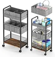 LIDTOP 2In1 Baby Diaper Caddy & 3-Tier Rolling Cart, Organizer With Dividers, Mobile Metal Utility Cart for Nursery Essentials, Detachable Bedside Cart, Large Capacity