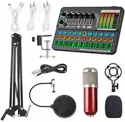 zolyet Multifunctional Live SK500 Sound Card and BM800 Suspension Microphone Kit Broadcasting Condenser Microphone Set Voice Changer Device o Mixer for Computers and Mobilephone Gold