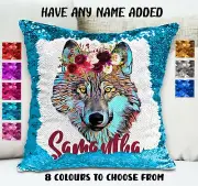 Wolf Cushion Cover Sequin Throw Pillow - Personalised