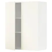 METOD wall cabinet with shelves/2 doors, white/Vallstena white, 80x37x100 cm