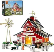 FUNWHOLE Farm Cow-Barn Lighting Building-Bricks Set - Farm Life Cow Barn House Collection LED Light Building Construction Set 1368 Pcs for Adults and Teen