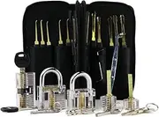 Moli 24pcs Lock Pick Set with 5pcs Transparent Lock Pick Practice Set,Lock Picking Training Kit for Beginner & Professional (Gray Tool with 5pcs Locks)