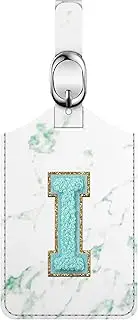 Fintie Letter Luggage Tag, PU Leather Embroidered Monogrammed Luggage Tag for Suitcase Baggage Handbag Travel Bag Label (Marble Blue, I)