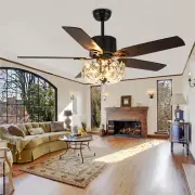 52" Crystal Ceiling Fans with Lights Remote, Black Farmhouse Chandelier Ceiling
