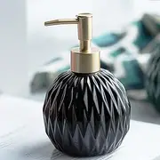 Ceramics Gold Soap Dispenser for Bathroom, Relief Soap Dispenser for Kitchen Sink, 400ml/13.5Oz Refillable Liquid Hand Soap Dispenser with Gold Pump (Black)