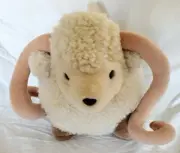 LONGHORN SHERPA SHEEP RAM PILLOW STUFFED ANIMAL PLUSH RARE LARGE 19"