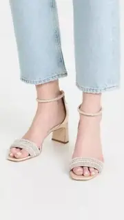 Badgley Mischka Kameryn Embellished Strap Sandals Women's 5 Ivory Ankle Zip Back