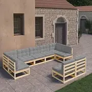 9 Piece Garden Lounge Set with Cushions Solid Pinewood, Garden Furniture Sets