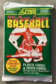 1991 Score Pack Dana Kiecker Red Sox Rookie RC (Top) Eric King White Sox (Back)