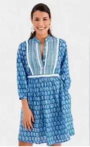 Brand new Pink City Prints Cottagecore Peasant Blue Floral Tunic Dress