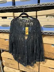 Pretty Angel Womens Overlay Top L Black Lace NWT 3/4 sleeves AD1