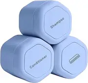 Cadence Travel Containers - Haircare Set - Magnetic Travel Capsules - For Shampoo, Conditioner, Hair Styling Product - 3 Flex Mediums (1.32oz) with Shampoo, Conditioner & Comb Icon Labels - Paiic