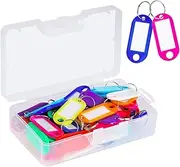 Cuttte 50 Pack Plastic Key Tags with Container, Key Labels with Ring and Label Window, 10 Colors