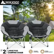 Set of 2 Foldable Camping Picnic Chair Fishing 37" Wide Padded Seat w/Cup Holder