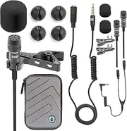 2*HD Lavalier Lapel Microphone Full Accessories Pack DREAMGRIP LAV PRO for iPhone, Samsung, Any Other Phones with Extensions, Invisible Mic Holders & More, Best Studio-Quality Sound Kit for Youtubers