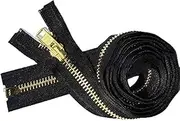 Zipperstop Wholesale YKK- Extra Heavy Duty Jacket Zipper YKK 10 Brass- Metal Teeth Separating -Chaps Zippers for Crafter's Special Colour BLACK 580 Made in USA -Custom Length (90cm )
