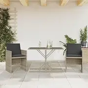 3 Piece Bistro Set, Outdoor Chairs, Small Table, Light Grey Rattan, Balcony, Patio Furniture with Cushions