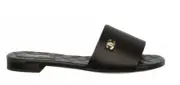 Chanel 22P Black Satin CC Logo Quilted Leather Slide Mule Sandal Flop Flat 41