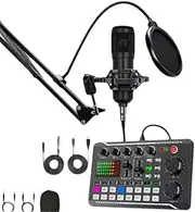Audio Mixer, Live Sound Card with Dj Mixer Effects & Voice Changer, F998 Live Sound Card Sound Mixer Board Live Streaming/Podcasting/Gaming