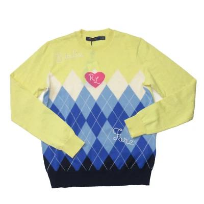 NWT Polo Ralph Lauren Golf Pullover in Yellow Argyle Cashmere-Blend Sweater S