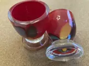 NEW SET OF 2 MADE IN NM MULTICOLOR GLASS EGG CUPS FOR DISPLAY, EATING