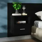 Stylish Wall Mounted Black Bedside Cabinet Storage Organizer Shelf