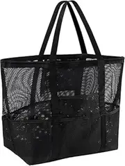 [Generic] Mesh Beach Bag Tote Bag for Women, Foldable Swim Large Beach Tote Bag with Zipper Pockets Waterproof Sandproof