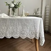 Plobeca White Embroidery Lace Tablecloth Exquisite Wedding Rectangle Tablecloth for Home Wedding Party Decoration Classic White Table Cloth (90x130cm)