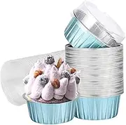 Cupcake Baking Cupswith Lids, 50pcs 5oz 125ml Muffin Liners Cups with Lids,Disposable Foil Baking Cups,Aluminum Foil Creme Brulee Cupcake Holders Pan Containers（Kafran）