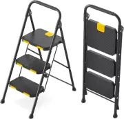KINGRACK 3 Step Ladder, Sturdy Steel Folding Step Stool with Safe-Lock Design...