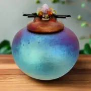 Raku Potteryworks Jar With Gemstone Lid- Small
