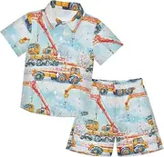 [Caihoyu] Toddler Baby Boys Short Sleeve Button Down Shirt Top Shorts Set Casual Toddler Boy Outfits Infant Little Boy Gift