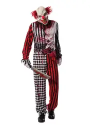 Mens Grinning Evil Clown Circus Costume Halloween Horror Party Scary Suit Mask