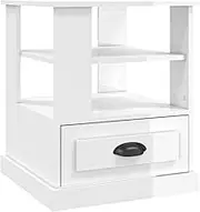 vidaXL High Gloss White Side Table - Modern Design Engineered Wood - Space Saving Storage Unit