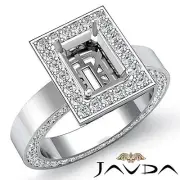 Diamond Engagement Halo Pave Ring Set Platinum Emerald Semi Mount 1.4 Carat.