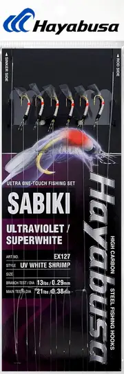 Hayabusa EX127 UV White Shrimp Sabiki Fishing Rig #10
