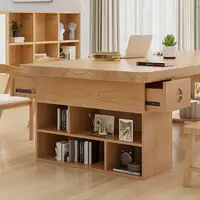 在飛比找樂天市場購物網優惠-書桌書柜書架一體組合實木雙人學習桌帶抽屜客廳家用多功能大長桌