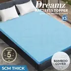 Dreamz 5cm Thickness Cool Gel Memory Foam Mattress Topper Bamboo King Single
