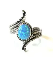 Native American Sterling Silver Handmade Navajo Opal Ladies Ring Size 9.5